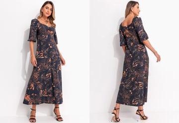 Vestido Floral Artstico em Malha de Viscose