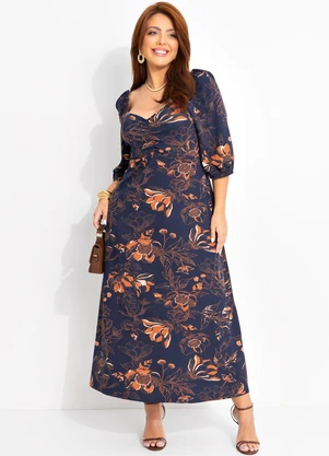 Quintess - Vestido Floral Artístico em Malha de Viscose - QUINTESS