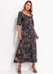 Quintess - Vestido Onça Delicada em Malha de Viscose - variação: Floral Artístico
