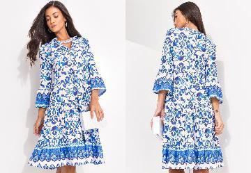 Vestido Floral Azul em Malha Fria