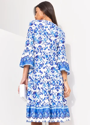 Quintess - Vestido Floral Azul em Malha Fria - QUINTESS