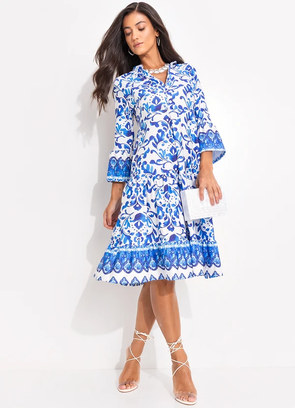 Quintess - Vestido Floral Azul em Malha Fria 3