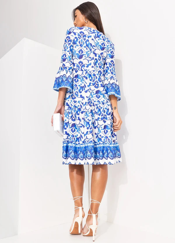 Quintess - Vestido Floral Azul em Malha Fria 4