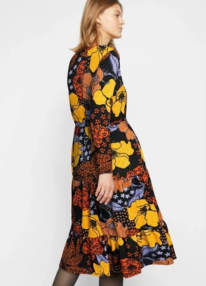 bonprix - Vestido Floral com Folhagens em Malha Crepe - BONPRIX