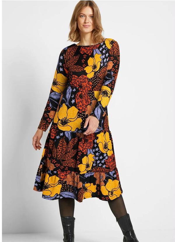 bonprix - Vestido Floral com Folhagens em Malha Crepe 3