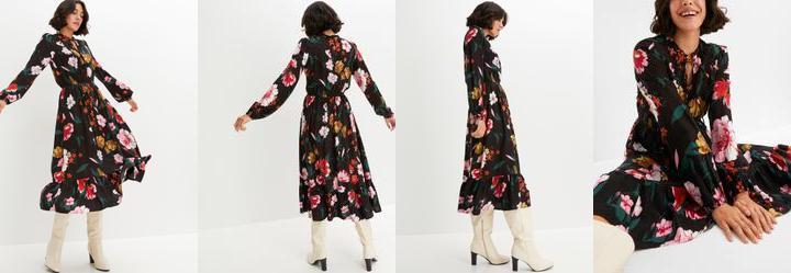 Vestido Floral Dark em Crepe Plano