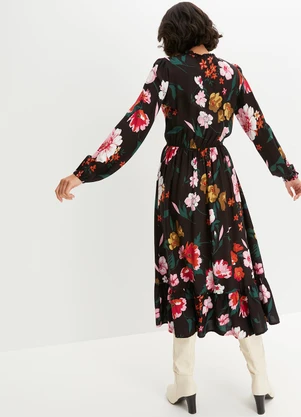 bonprix - Vestido Floral Dark em Crepe Plano - BONPRIX