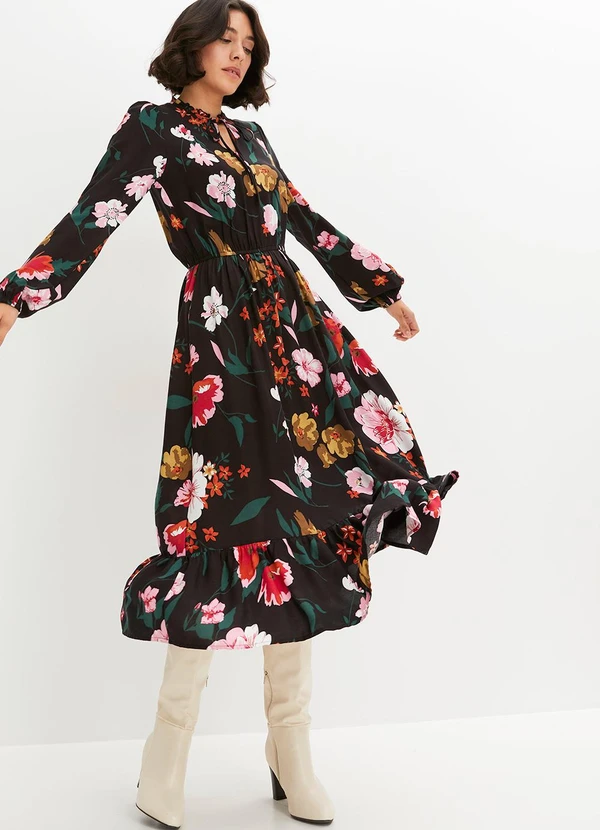 bonprix - Vestido Floral Dark em Crepe Plano