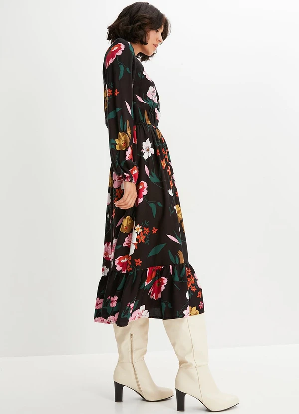 bonprix - Vestido Floral Dark em Crepe Plano 3