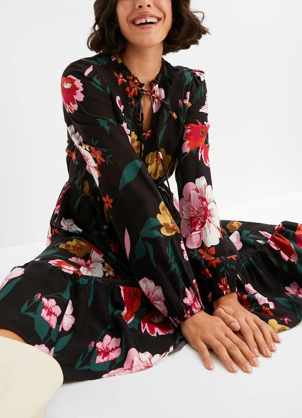 bonprix - Vestido Floral Dark em Crepe Plano 4