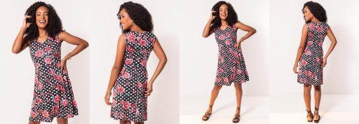 Vestido Floral e Po em Malha com Elastano