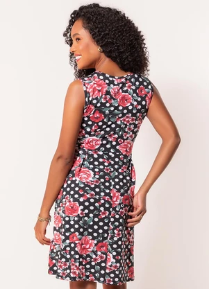 Moda Pop - Vestido Floral e Poá em Malha com Elastano - MODA POP