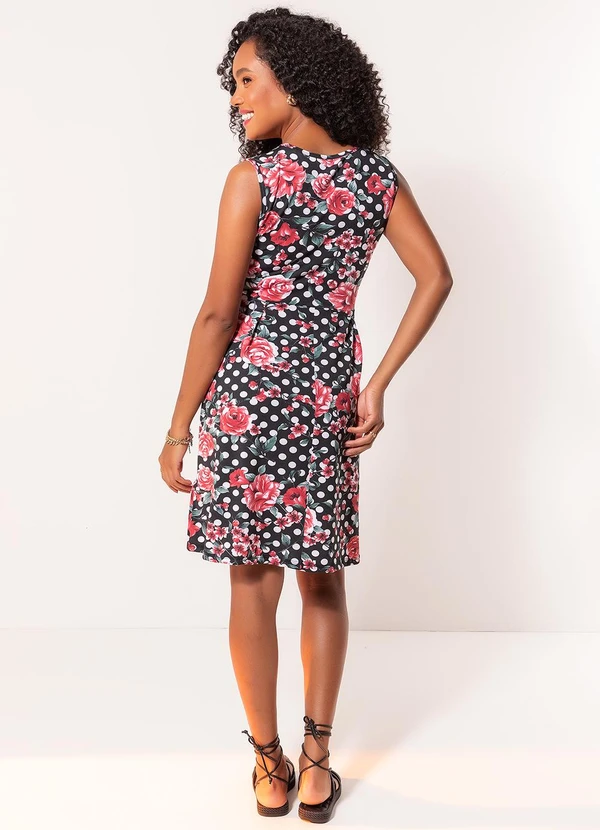 Moda Pop - Vestido Floral e Poá em Malha com Elastano 4
