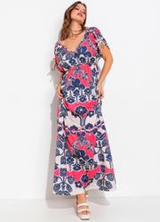 Vestido Floral tnico Color em Malha Fria