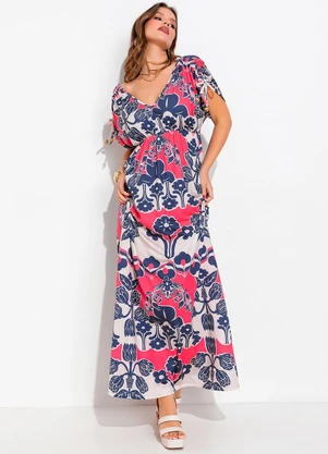 Quintess - Vestido Floral Étnico Color em Malha Fria - QUINTESS