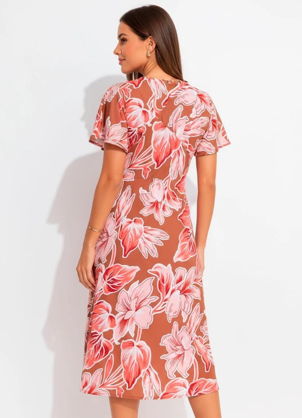 Quintess - Vestido Floral Grande Marrom em Crepe Plano 4