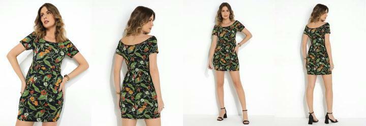 Vestido Floral Preto com Pregas