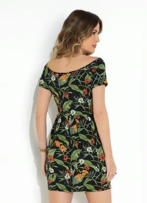 Moda Pop - Vestido Floral Preto com Pregas - MODA POP