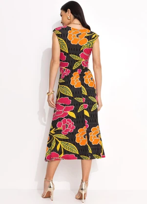 Quintess - Vestido Floral Preto em Malha de Viscose - QUINTESS