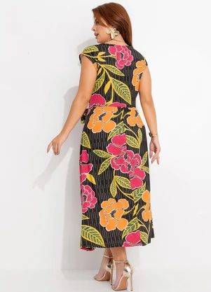 Quintess - Vestido Floral Preto em Malha de Viscose - QUINTESS
