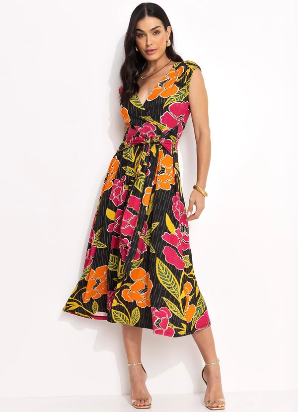 Quintess - Vestido Floral Preto em Malha de Viscose 11