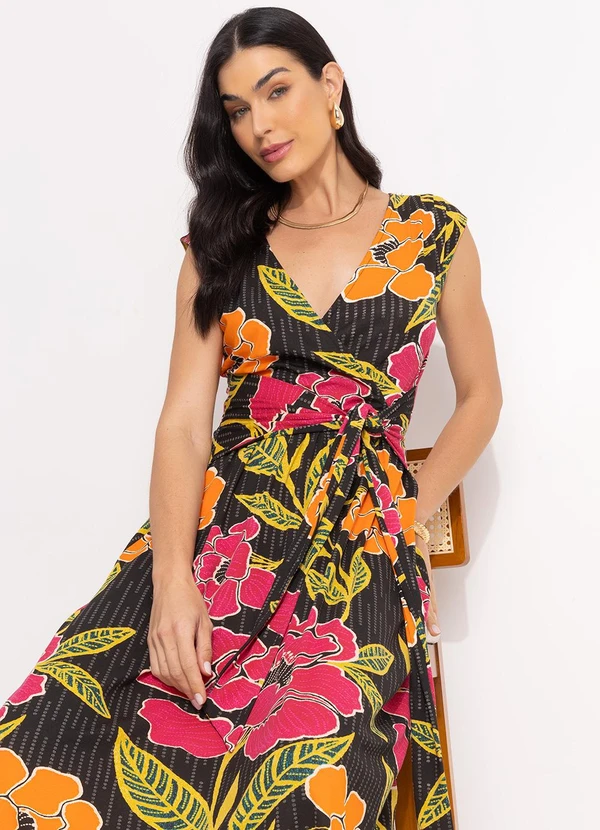 Quintess - Vestido Floral Preto em Malha de Viscose 10