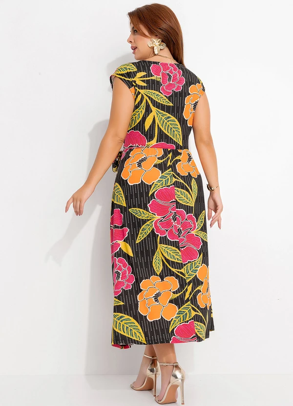 Quintess - Vestido Floral Preto em Malha de Viscose 7