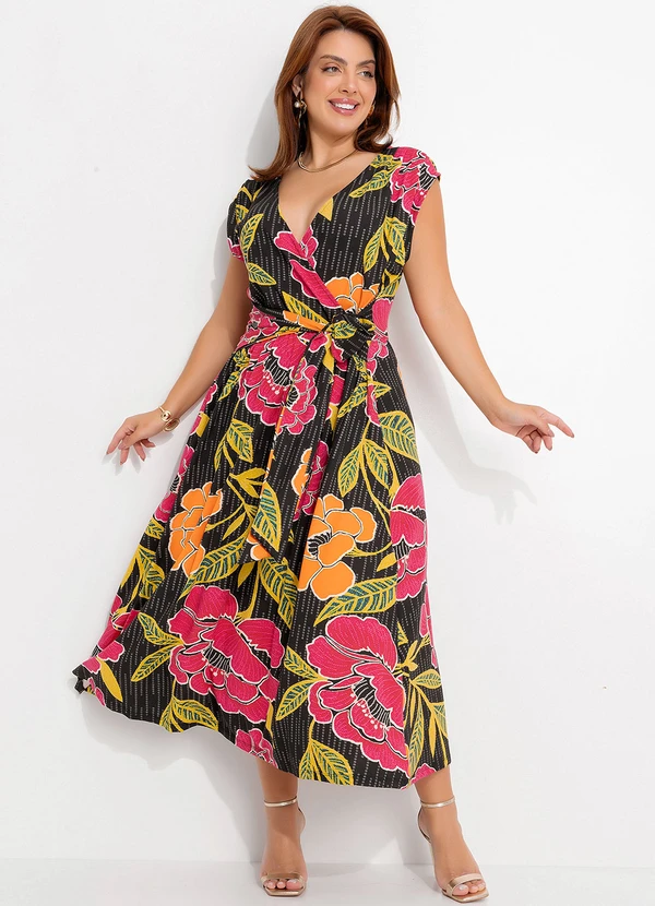 Quintess - Vestido Floral Preto em Malha de Viscose 6