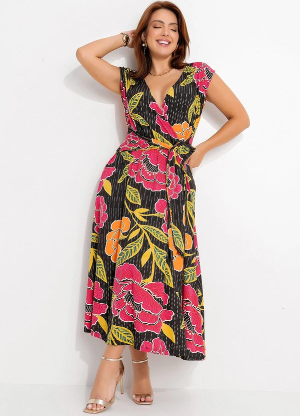 Quintess - Vestido Floral Preto em Malha de Viscose 5
