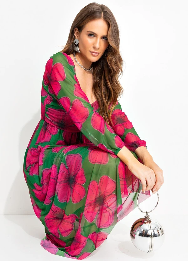 Quintess - Vestido Floral Verde em Tule 5