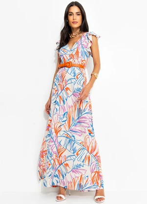 Quintess - Vestido Folhagem Artística em Malha de Viscose - QUINTESS