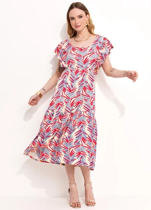 Quintess - Vestido Folhagem Artística em Malha de Viscose - QUINTESS