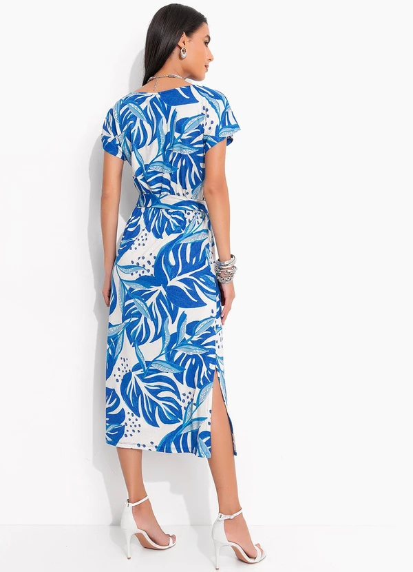 Quintess - Vestido Folhagem Azul em Malha de Viscose 2