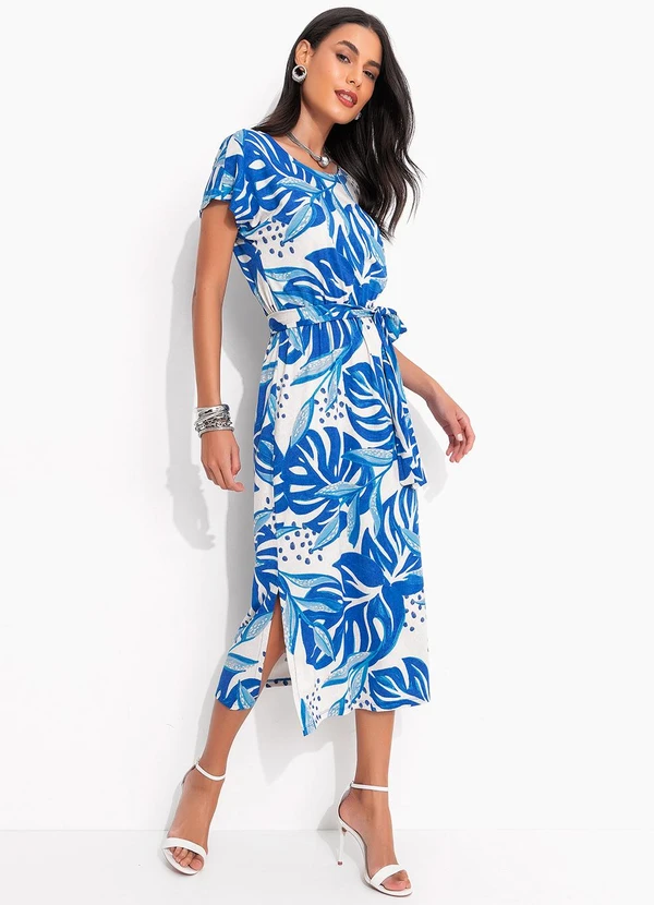 Quintess - Vestido Folhagem Azul em Malha de Viscose 5