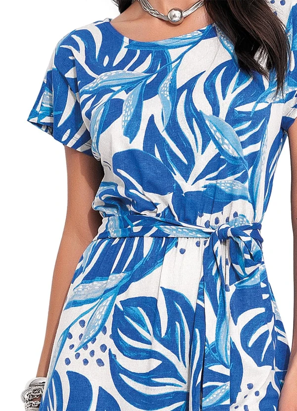 Quintess - Vestido Folhagem Azul em Malha de Viscose 7