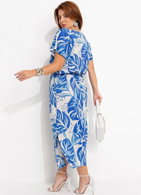 Quintess - Vestido Folhagem Azul em Malha de Viscose 9