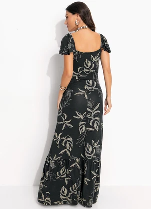 Quintess - Vestido Folhagem Marinho em Malha de Viscose - QUINTESS