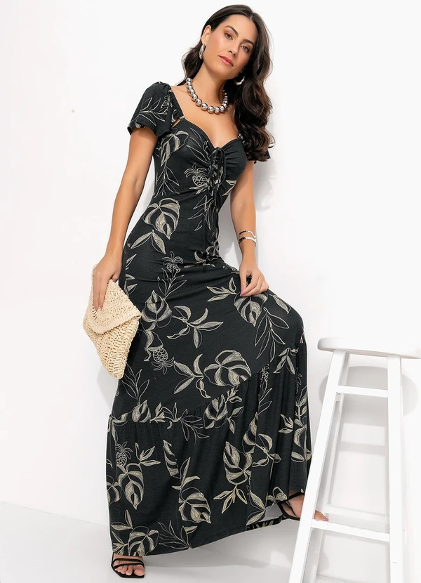 Quintess - Vestido Folhagem Marinho em Malha de Viscose 3