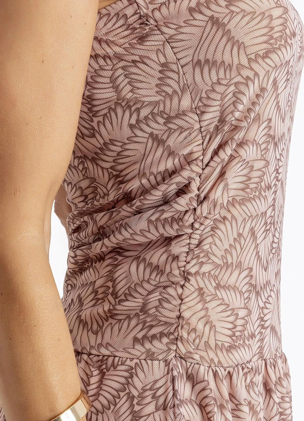 Quintess - Vestido Folhagem Marrom em Tule