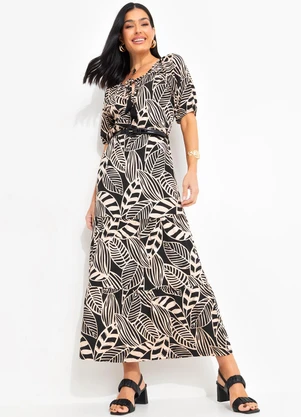 bonprix - Vestido Folhagem Neutra em Malha de Viscose - BONPRIX