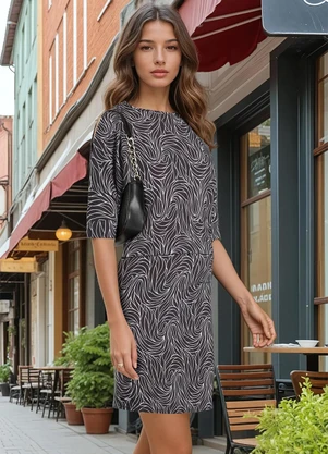 bonprix - Vestido Folhas Abstrato em Crepe Plano - BONPRIX