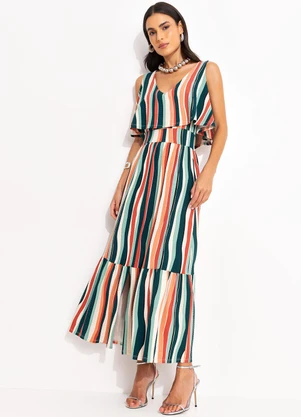 Quintess - Vestido Listrado Irregular em Malha de Viscose - QUINTESS