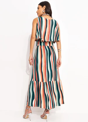 Quintess - Vestido Listrado Irregular em Malha de Viscose - QUINTESS
