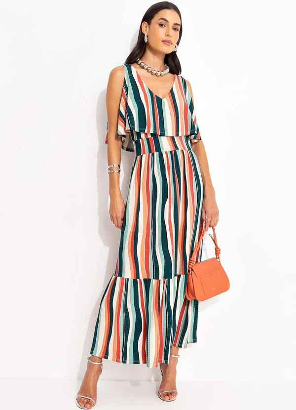 Quintess - Vestido Listrado Irregular em Malha de Viscose 3