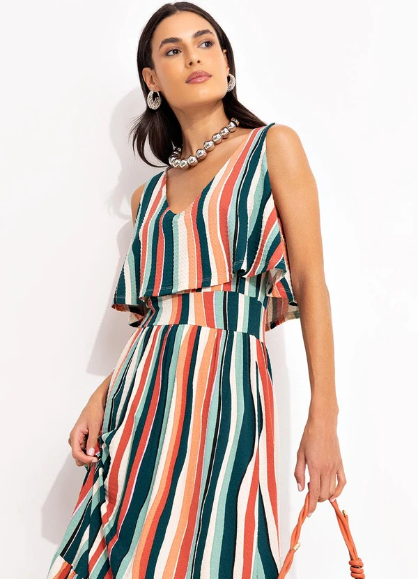 Quintess - Vestido Listrado Irregular em Malha de Viscose 4