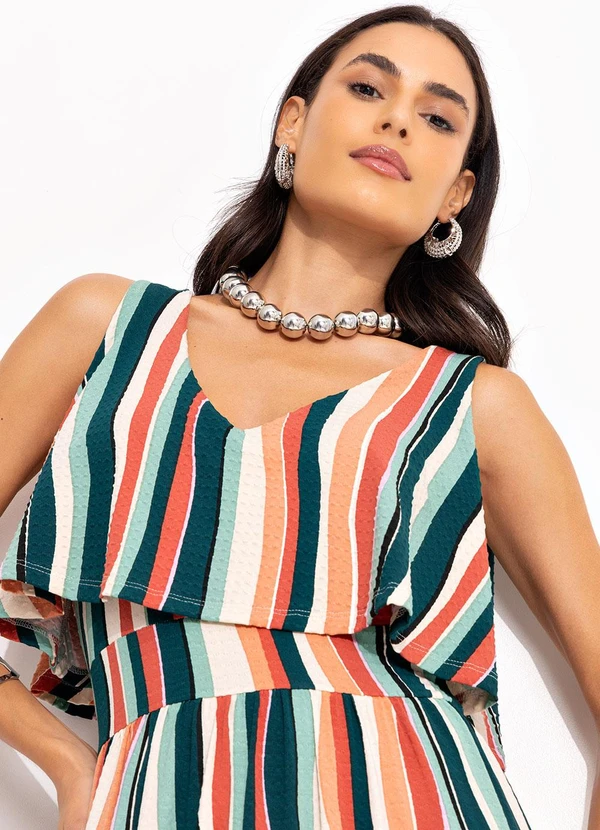 Quintess - Vestido Listrado Irregular em Malha de Viscose