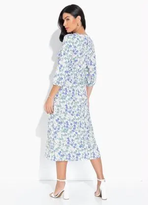 bonprix - Vestido Longuete Acinturado Floral Verde - BONPRIX