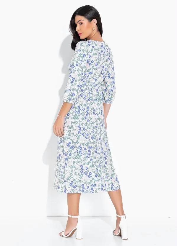 bonprix - Vestido Longuete Acinturado Floral Verde 2