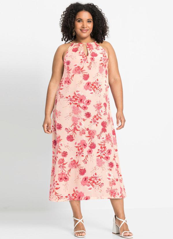 Queima Estoque - Vestido Longuete de Alcinha Floral Rosa 4