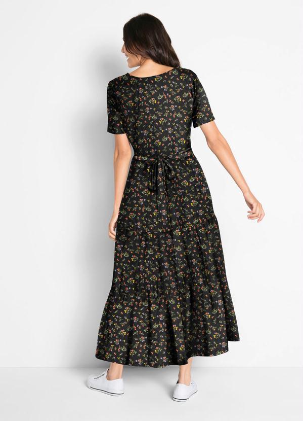 Outlet - Vestido Longuete em Camadas Floral Dark 2